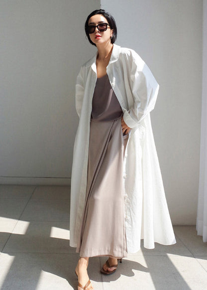 Pan Peter Long Cotton Sleeve Button Boutique Collar Dress White