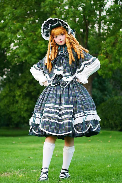 Emerald Gingham Petal Bunny Printed Ruffled Bow Sweet JSK
