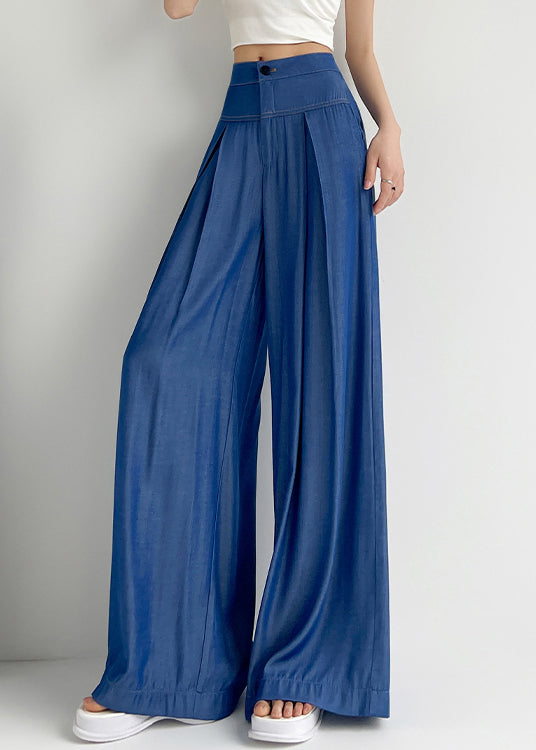 Pantalon large en denim bleu clair à boutons et taille haute NN023