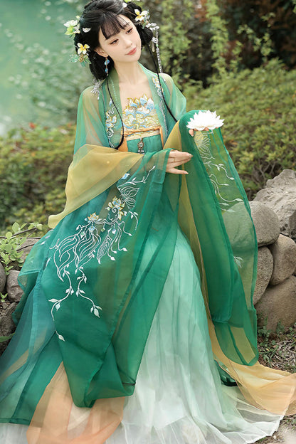 Emerald Tang Legends High-Waist Printed Embroidered Hanfu Set