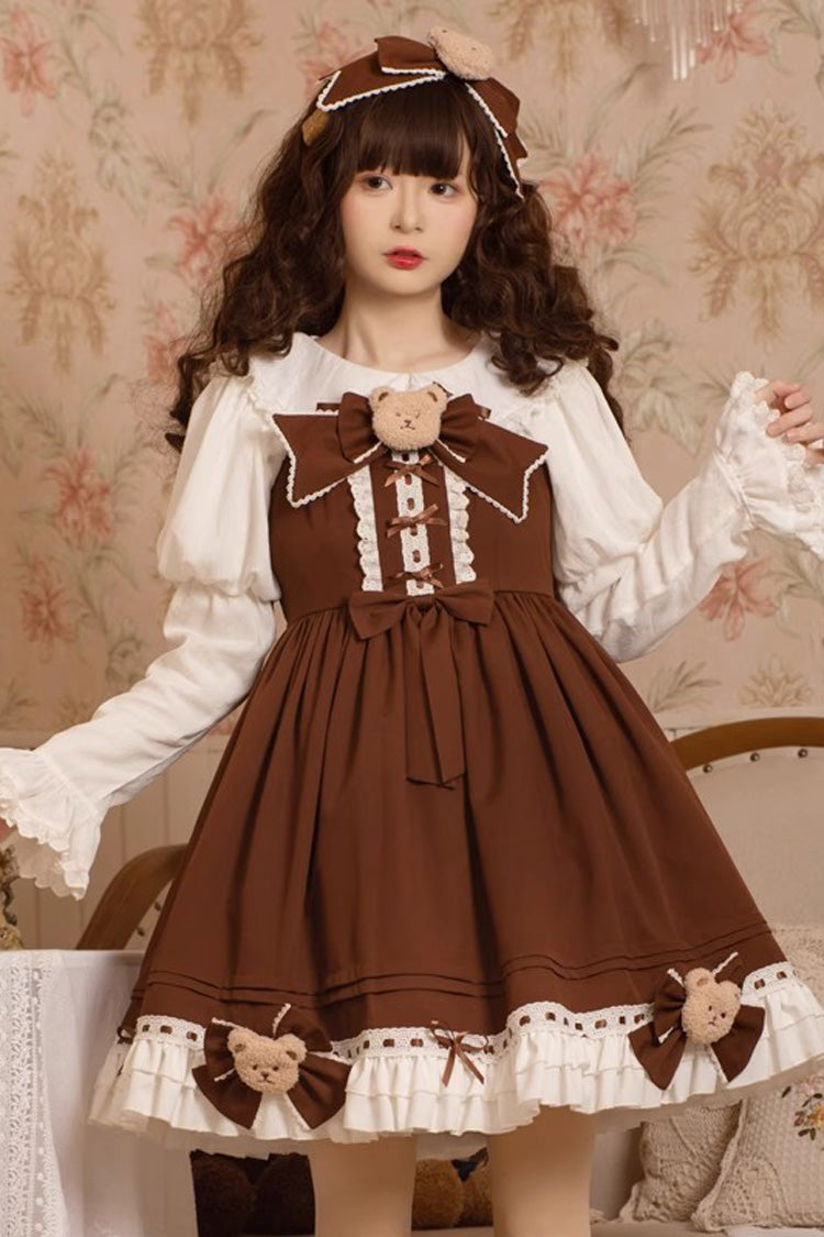 Mousse Bear Sleeveless Vintage Princess Lolita JSK Dress with Bow - Ruffle