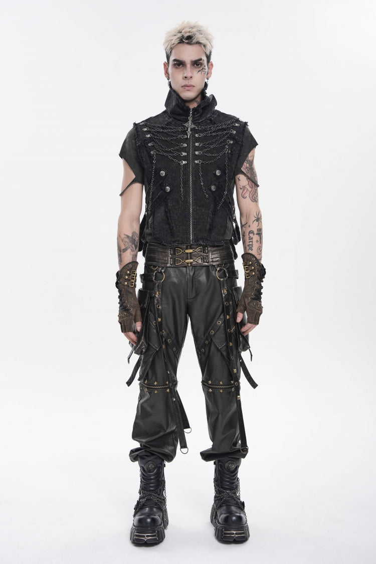 Edgy Black Punk Vest for Men, Sleeveless with Zippers and Chain Accents