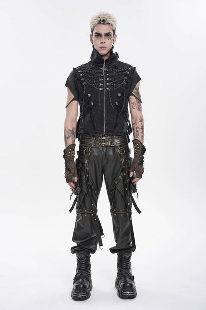 Edgy Black Punk Vest for Men, Sleeveless with Zippers and Chain Accents