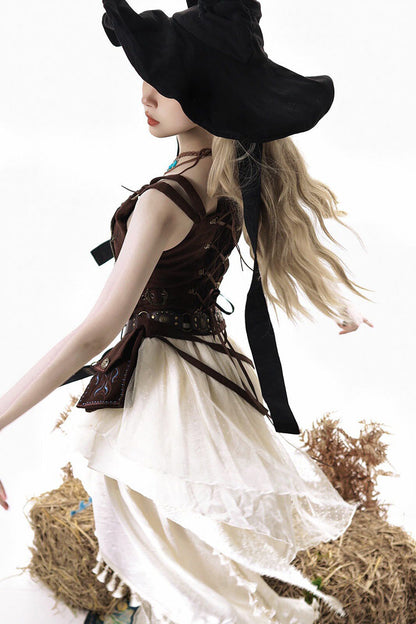Dune Shadow Seeker Irregular Vintage Lolita Skirt Set - Embroidered Ruffled