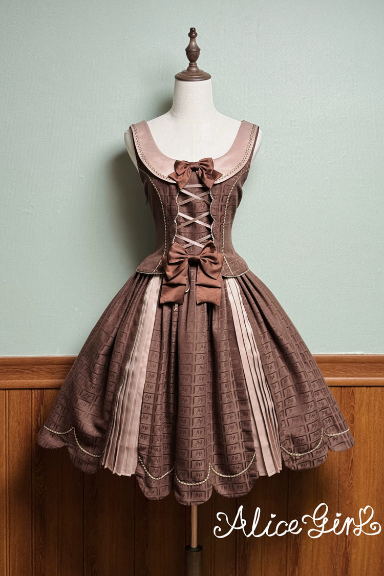 Teddy Chocolate Bar Embroidered Lace-Up Lolita JSK Dress and Skirt - Classic