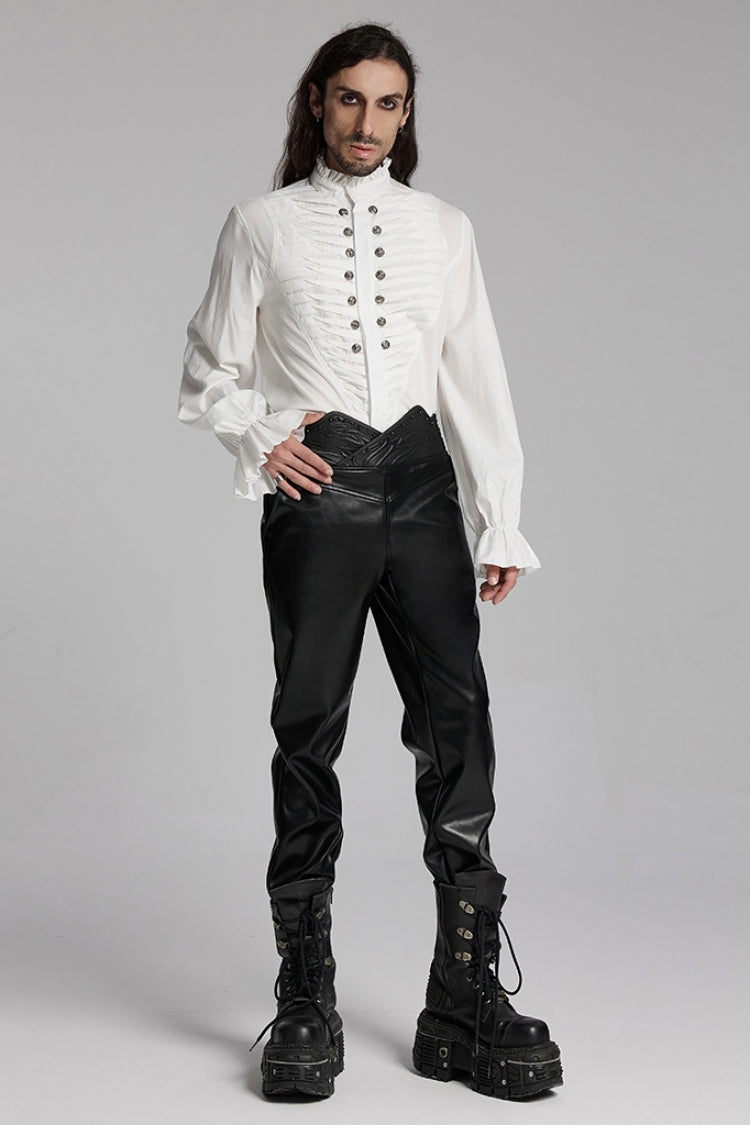 Punk Leather Pants for Men - Black Slim Fit