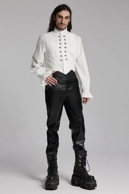 Punk Leather Pants for Men - Black Slim Fit