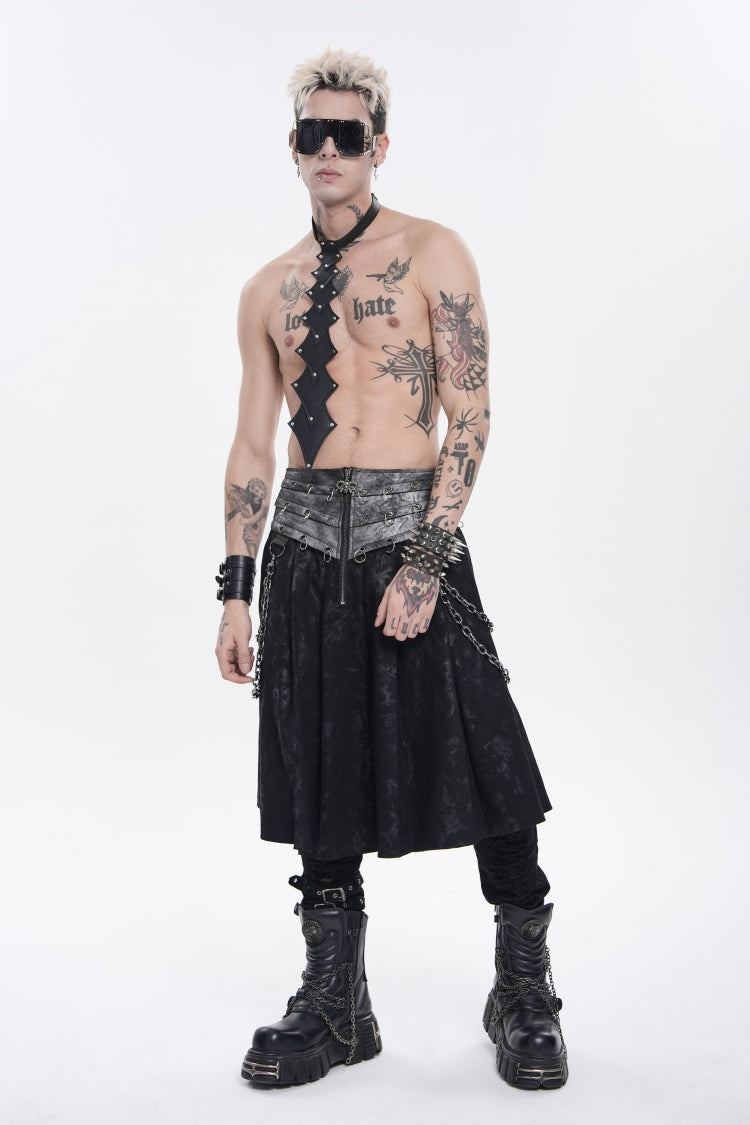 Chain-Decorated Lace-Up Pleated Punk Skirt for Men