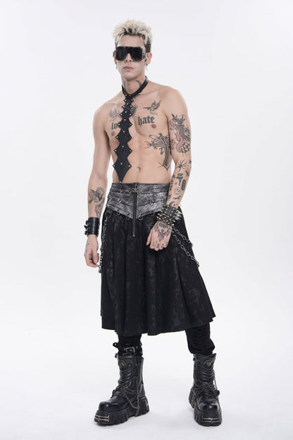 Chain-Decorated Lace-Up Pleated Punk Skirt for Men
