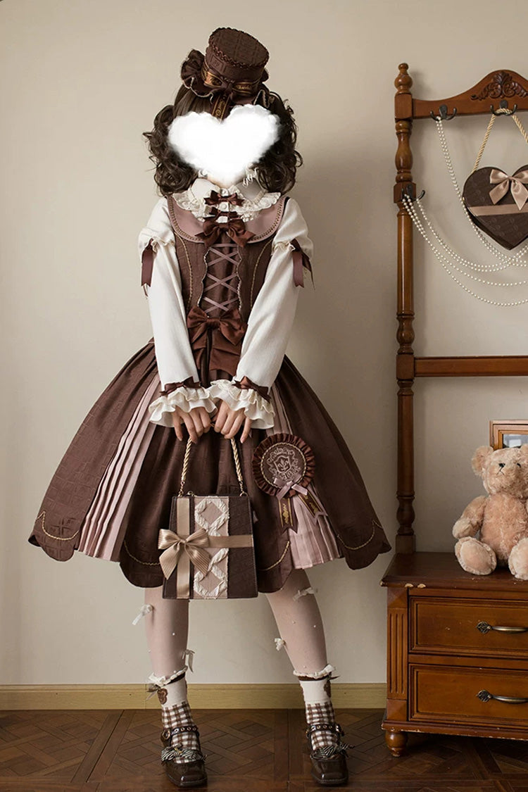 Teddy Chocolate Bar Embroidered Lace-Up Lolita JSK Dress and Skirt - Classic