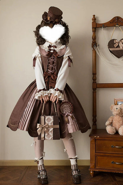 Teddy Chocolate Bar Embroidered Lace-Up Lolita JSK Dress and Skirt - Classic