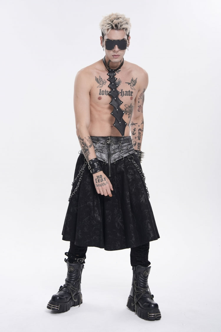 Chain-Decorated Lace-Up Pleated Punk Skirt for Men