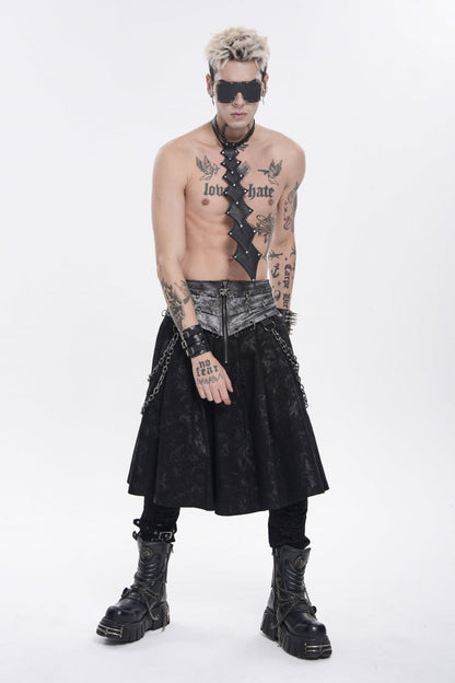 Chain-Decorated Lace-Up Pleated Punk Skirt for Men