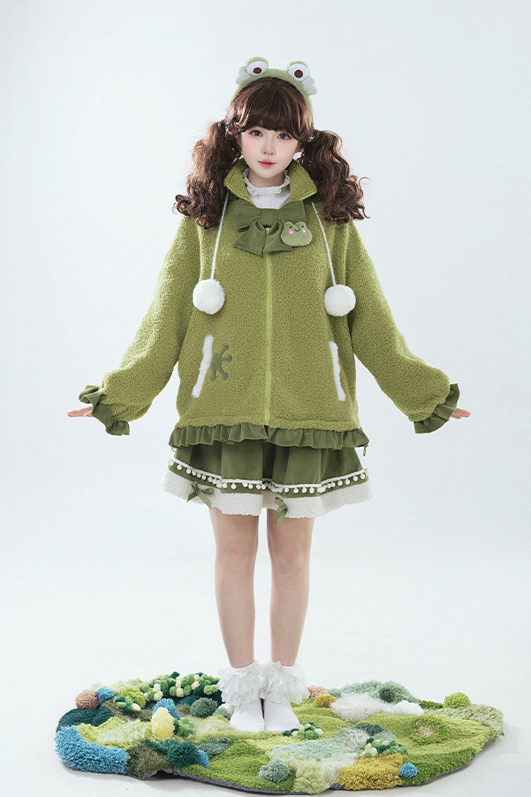 Emerald Long Sleeve Hooded Bow Sweet Lolita Coat
