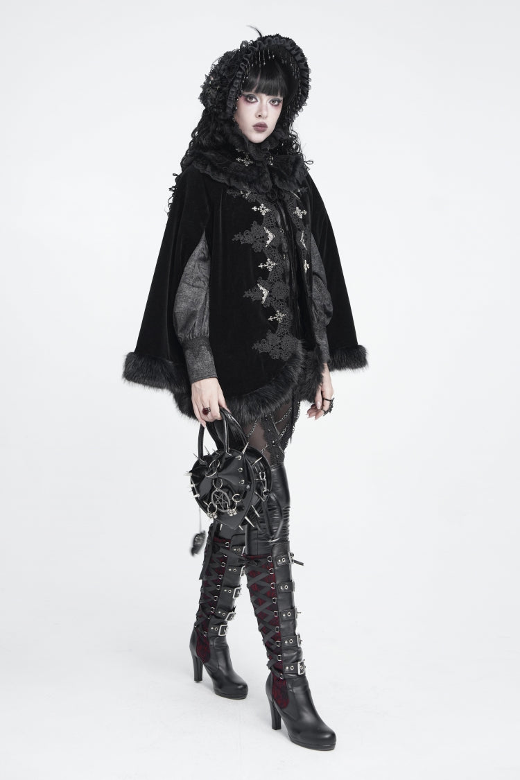 Gothic Royal Velvet Neckwear with Black Jacquard Embroidered Lace Detail