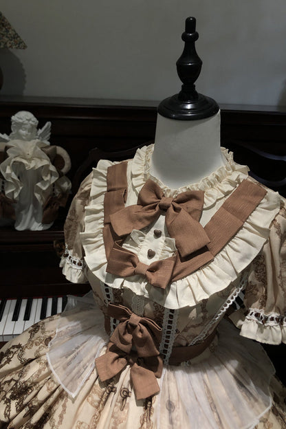 Teddy Bear Party Round Collar Printed Sweet Lolita Dress - Ruffled Bow