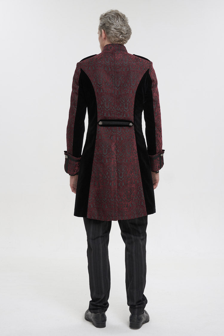 Crimson Vintage Gothic Jacket with Silk Collar and Cross Zipper