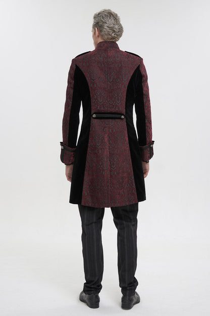 Crimson Vintage Gothic Jacket with Silk Collar and Cross Zipper