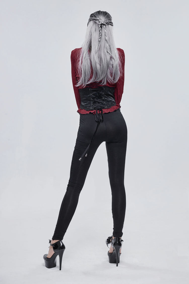 Crimson & Charcoal Printed Tie-Strap Adjustable Goth Leggings