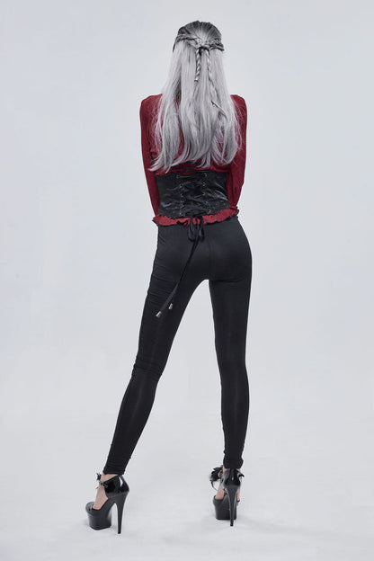 Crimson & Charcoal Printed Tie-Strap Adjustable Goth Leggings