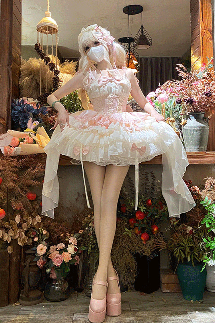 Blush Sleeveless Ruffled Bow Lace Ballet JSK with Layers