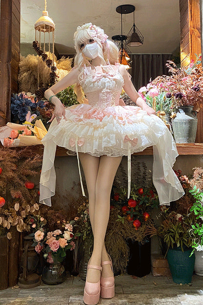 Blush Sleeveless Ruffled Bow Lace Ballet JSK with Layers
