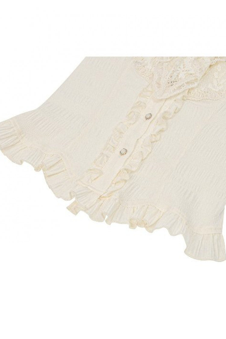 Gothic Women's Blouse with Puff Sleeves, Sheer Lace-Up & Detachable Bow