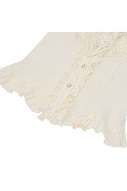 Gothic Women's Blouse with Puff Sleeves, Sheer Lace-Up & Detachable Bow