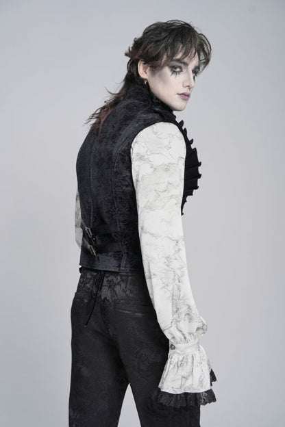 Men's Black Gothic Vest, Jacquard with Embroidery, Buckles and Pleats