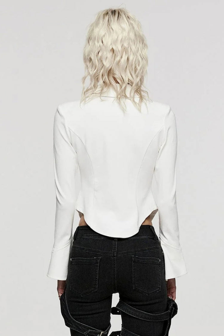 Ivory Bat Collar Long Flared Sleeve Slim Gothic Women's Blouse