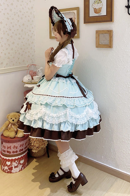 Mint Chocolate Fondant Cake Sleeveless Ruffled Bow Lace Lolita JSK