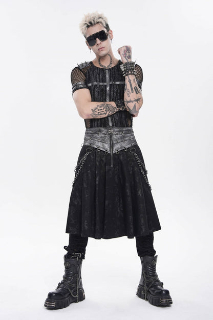 Chain-Decorated Lace-Up Pleated Punk Skirt for Men