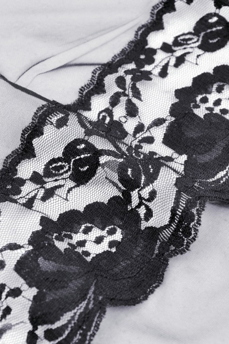 No-Sleeve Layered Lace Sheer Mesh Gothic Slip Gown