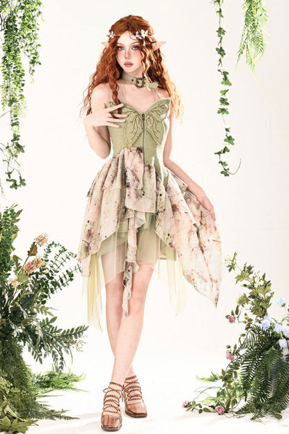 Emerald 3D Butterfly Embroidery Lace Asymmetric Sweet Lolita Jumper Dress