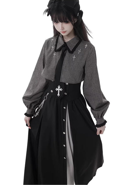 Ebony Printed Ruffled Asymmetric Chain Skirt Set - Hymn of the Cross