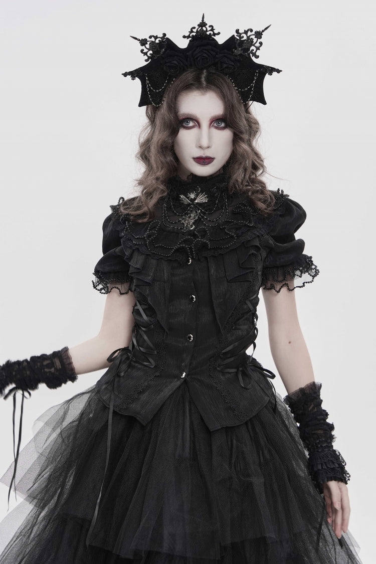Lace-Up Pleated Gothic Palace Blouse for Women