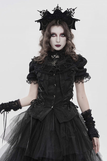 Lace-Up Pleated Gothic Palace Blouse for Women