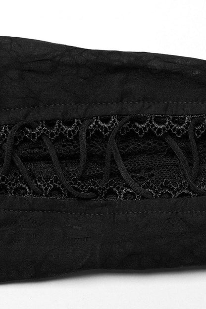 Gothic Lace Blouse with Lapel Collar and Stitched Print, Long Sleeves, Two Variants - DarkRomance
