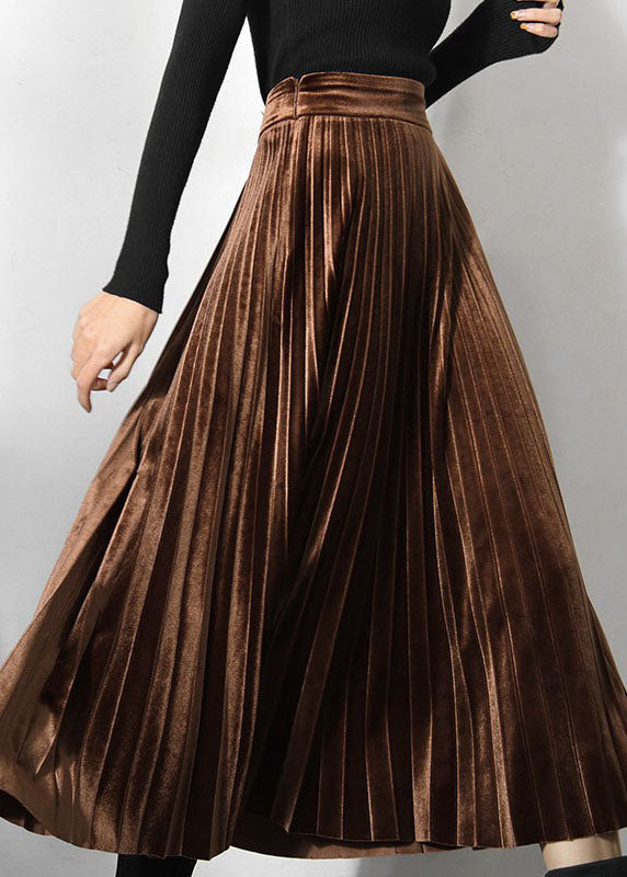 Classy Chocolate Velour pleated Skirt Spring AJ1027