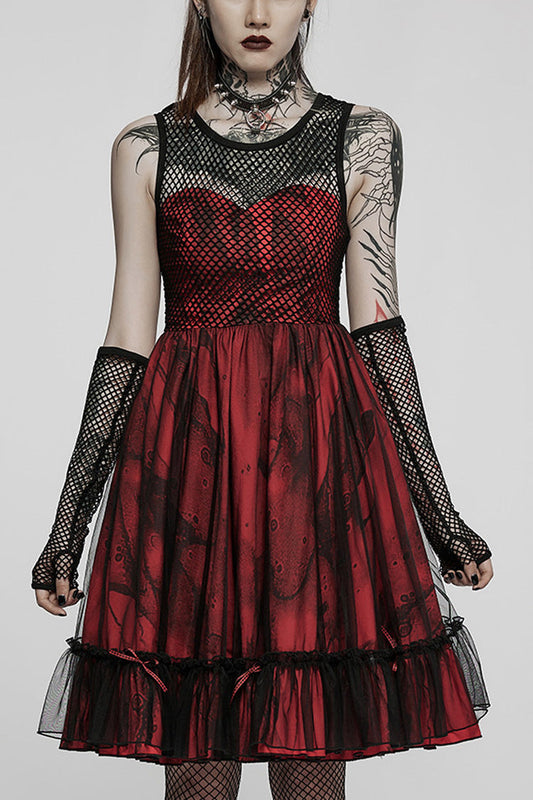 Crimson & Obsidian Sleeveless Multi-Layer Stitching Mesh Elegant Lolita Dress