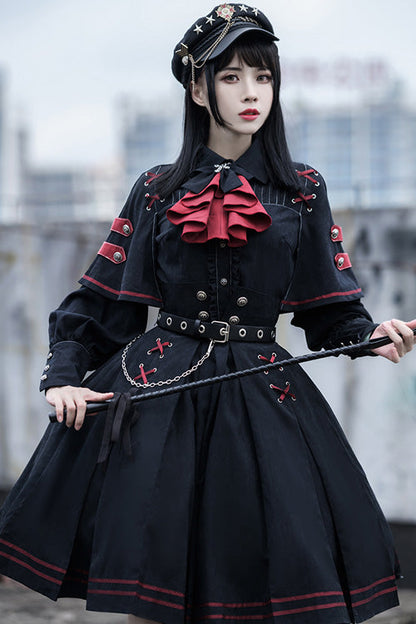 Gothic Officer Style Shirt and Skirt Ensemble