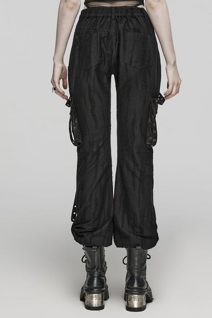 Women's Steampunk Loose Pants in Knitted Fabric with Eyelet Pocket