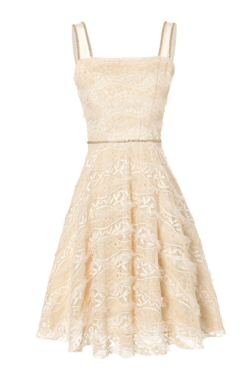 Elegant Sweet Lolita JSK Dress with Lace Embroidery & High Waisted Fit, Cream