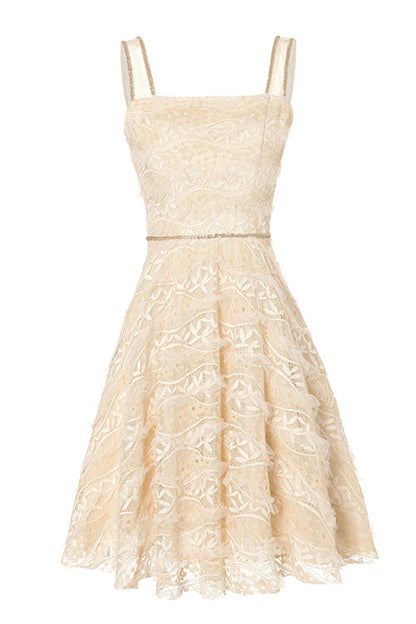 Elegant Sweet Lolita JSK Dress with Lace Embroidery & High Waisted Fit, Cream