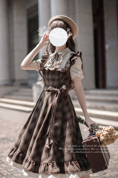 Thames at Dusk Print Vintage Lolita Dress with Ruffle - Short Sleeves
