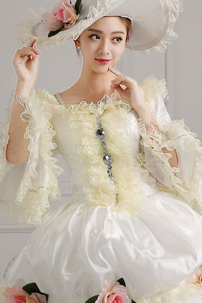 Ivory Court-Style High-Waist Floral Victorian Lolita Prom Gown