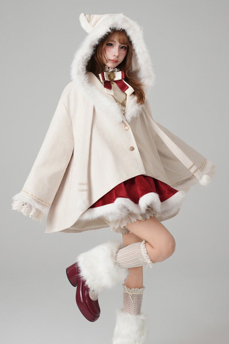 Hooded Sweet Lolita Cloak Coat with Cat Ears & Magical Charm in Cream