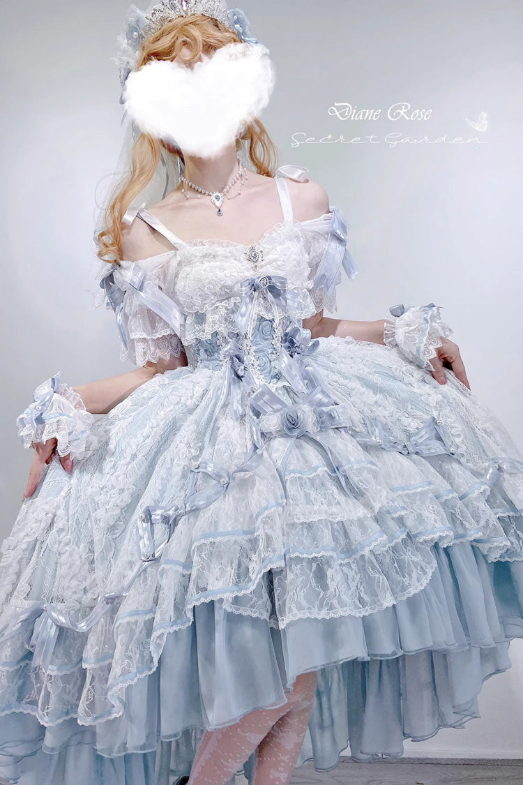 Azure Diane Rose Short Sleeve Multi-Layered Jacquard Ruffle Hanayome Cardigan Bow Lace Sweet Lolita Gown