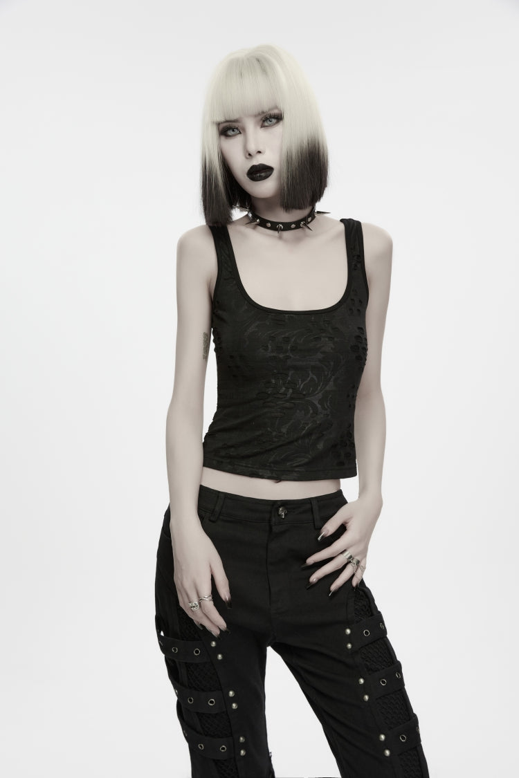 Strappy Slim-Fit Punk Vest with Bold Print