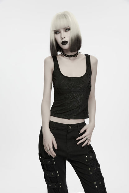 Strappy Slim-Fit Punk Vest with Bold Print